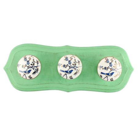 Green With Blue Bird Golden Berry Ceramic Wooden Hook Online